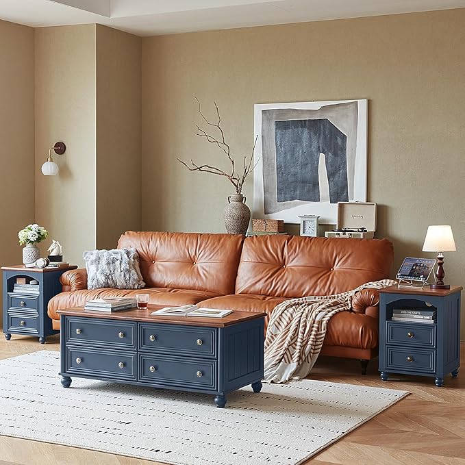 Farmhouse Dressers & Night Stand Set of 3, Wood 54" Wide 6 Drawer Dresser & 35.5"Tall Chest of Drawers, 18" with Charging Station Nightstand, Bedroom Furniture Dresser Set for Home Living Room Hallway