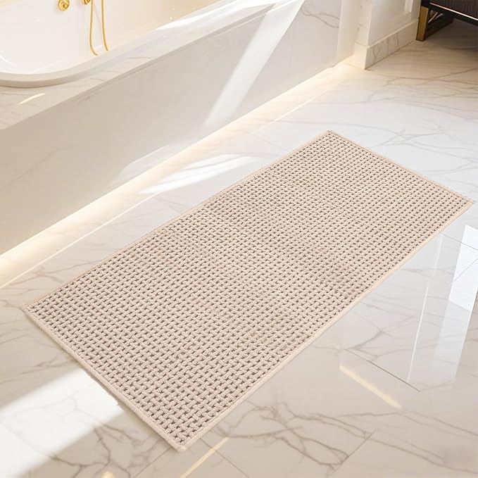 Bathroom Rugs Non Slip Washable, Super Absorbent Thin Bath Mat for Small Quick Dry Low Pile Bathroom Rug, (Khaki, 47″x20″)