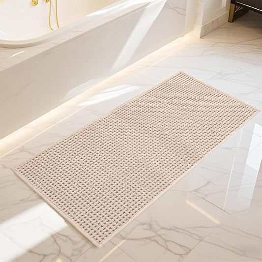 Bathroom Rugs Non Slip Washable, Super Absorbent Thin Bath Mat for Small Quick Dry Low Pile Bathroom Rug, (Khaki, 47″x20″)