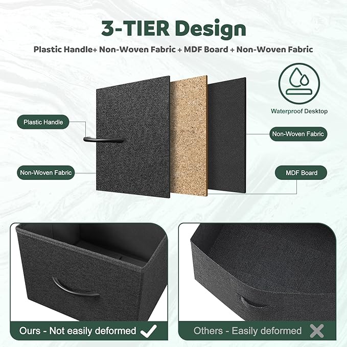 Dresser for Bedroom with 5 Drawers, Chest of Drawers, Storage Drawers Organizer Unit, Black Wide Fabric Dresser with Fabric Bins for Closet, Living Room, Bedroom (Charcoal Black)