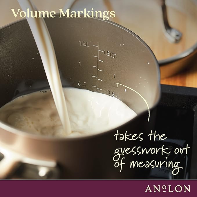 Anolon Advanced Home Hard Anodized Nonstick Sauce Pan/Saucepan with Straining and Lid, 2 Quart (2 Qt Straining Saucepan, Bronze)