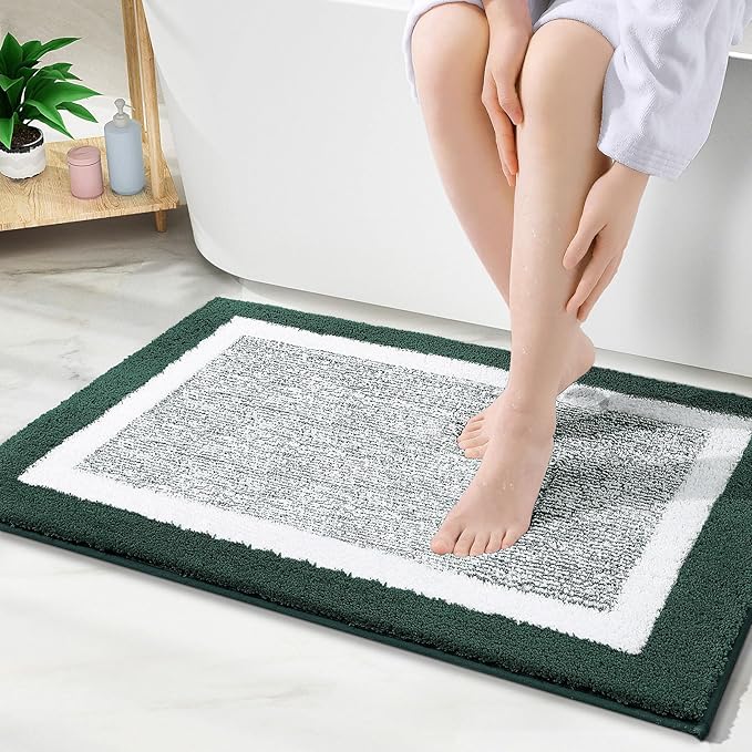 OLANLY Bathroom Rugs 30x20, Extra Soft and Absorbent Microfiber Bath Mat, Non-Slip, Machine Washable, Quick Dry Shaggy Bath Carpet, Suitable for Bathroom Floor, Tub, Shower (Medium, Blackish Green)