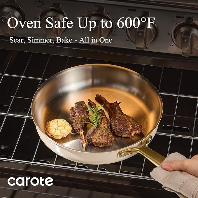 CAROTE 24pcs Tri-Ply Stainless Steel Cookware Set, Pots and Pans Set, Non Stick Induction Kitchen Cooking Sets, Nonstick Cookware Collection, Outer Ceramic Layer, Cream White