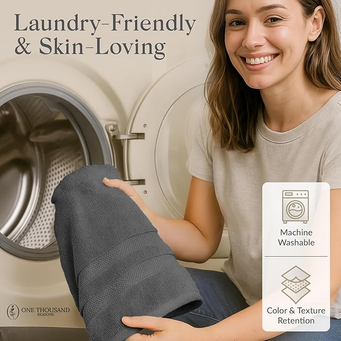 Zero Twist Bathroom Towel Set - Luxury Bath Towel Sets for Bathroom, Hands, and Washcloths - Quick Dry and Absorbent - 6 Pieces, 3 Stripe, Charcoal