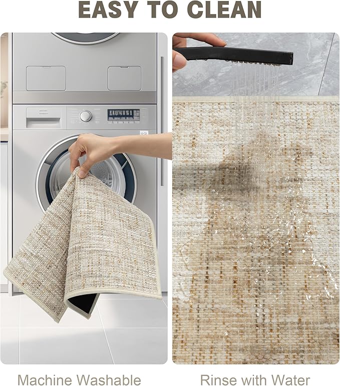 YIHOUSE Bathroom Rugs Sets 5 Pieces, Ultra Thin Non Slip Washable Bath Mat Sets, Absorbent Quick Dry Bath Mats for Bathroom Floor, Beige