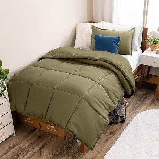 Bare Home Comforter Set - Twin/Twin Extra Long Size - Ultra-Soft - Goose Down Alternative - Premium 1800 Series - All Season Warmth (Twin/Twin XL, Olive)