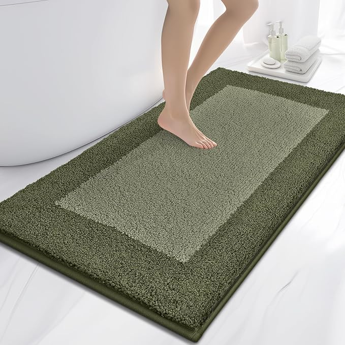 Bathroom Rugs 30" x 60", Non-Slip Extra Soft Absorbent Bath Rugs, Machine Washable Quick Dry Bath Mats for Bathroom Floor, Shower, Bathtub and Sink, Budding Green & Sage Green