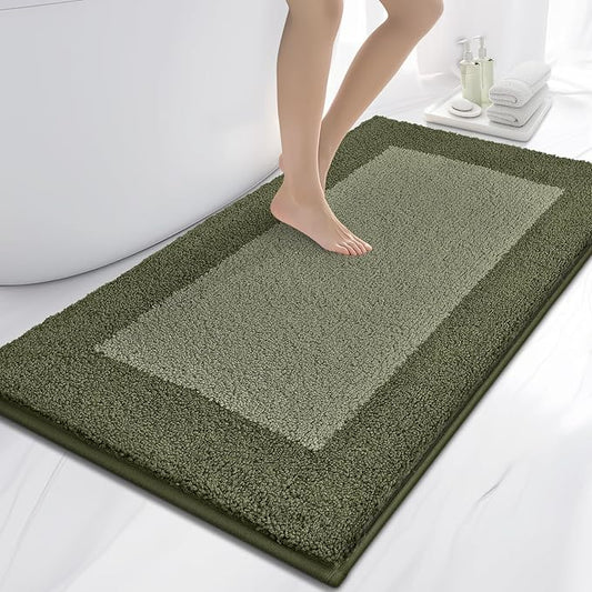Bathroom Rugs 30" x 60", Non-Slip Extra Soft Absorbent Bath Rugs, Machine Washable Quick Dry Bath Mats for Bathroom Floor, Shower, Bathtub and Sink, Budding Green & Sage Green