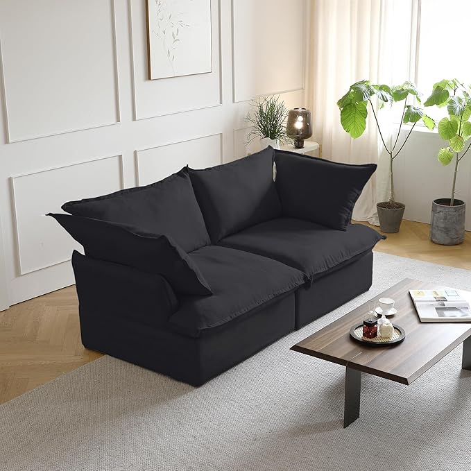 JACH Modern Couch for Living Room, Love Seat Modular Sectional Sofa, Cushion Covers Removable, Comfy Convertible Sectional Couches, Two Corners Sofa for Living Room Bedroom Office Apartment (Black)
