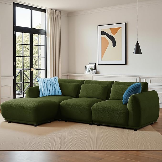 Sectional Sofa Couch, Modern Convertible U Shaped Sectional Couch with Ottoman, Modular Sectional Sofa Cloud Couches for Living Room (Green, 3 Set + 1 Ottoman)