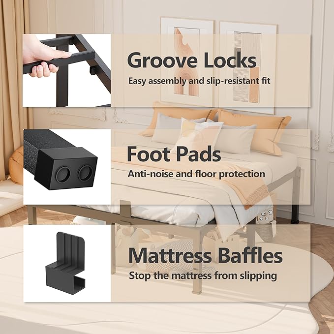 FUIOBYVV King Bed Frame, 14 Inch Heavy Duty Metal Platform Bed Frame King Size Support Up to 3500 lbs, No Box Spring Needed/No Shaking/Steel Slat Support/Noise Free/Easy Assembly