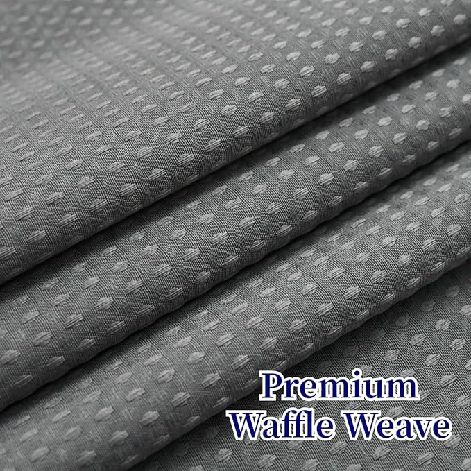 No Hooks Required Waffle Weave Shower Curtain with Snap in Liner-Hotel Grade Waterproof & Mesh Top Window Spa Like Small Stall Bath Curtain Machine Washable Heavy Duty 54Wx80L Grey