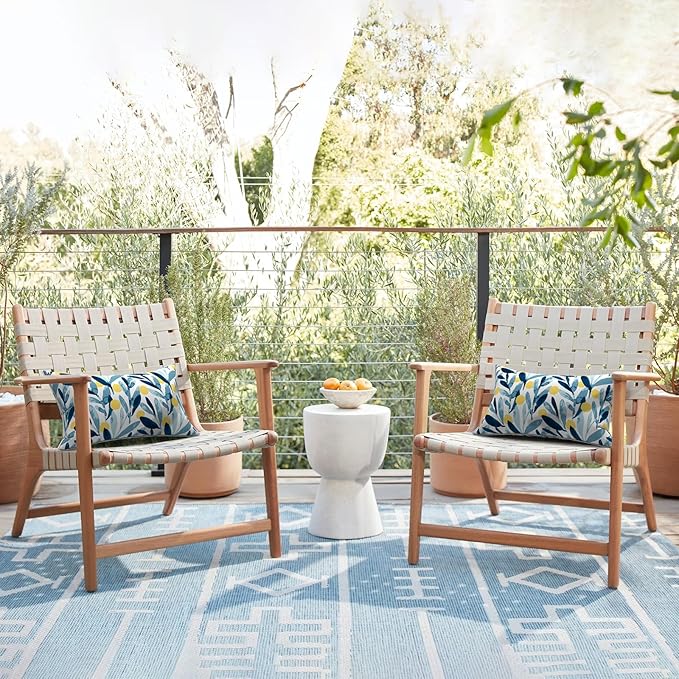 LVTXIII Set of 2 Outdoor Lumbar Pillows for Patio Furniture with White Piping, 12"x20" Fade Resistant Patio Lumbar Pillows with Inserts for Home Coach Sofa Use, Leaves Multi