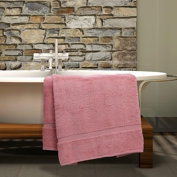 Luxury Hotel & Spa Collection Highly Absorbent, Quick Dry 100% Turkish Cotton 700 GSM, Eco Friendly Towel, for Bathroom Dobby Border Soft Bath Towel Set 27 X 54 (Pink, Bath Towels - Set of 2)