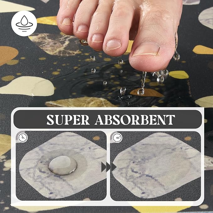 MontVoo -Bath Mat-Non Slip Thin Bathroom Rugs Fit Under Door- Quick Dry Absorbent Faux Suede Surface Grey Bathroom Floor Mats-Shower Rug for in Front of Bathtub Shower Black & Multi Color 17x59