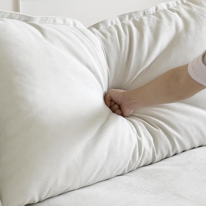 JACH 43" Modern Comfy Couch Chair with Thick Cushion, Couch Single Accent Chair Deep Seat Sofa Couches, Hemp Velvet Sofas Furniture for Small Spaces Living Room Bedroom Office Apartment (White)