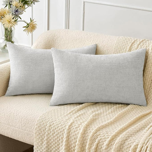 MIULEE Pack of 2 Light Gray Throw Pillow Covers 12x20 Inch Soft Chenille Pillow Covers for Sofa Living Room Couch Solid Dyed Cases