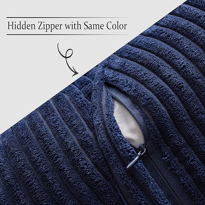 MIULEE Decorative Throw Pillow Covers for Couch Bed Livingroom 20x20 Inch Set of 2 Navy Blue Boho Accent Throw Pllows Broadside Striped Patchwork Soft Corduroy Summer Coastal Pillowcases