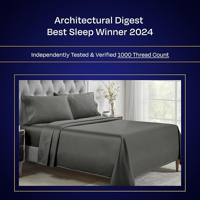 California Design Den King Bed Sheets Set - Luxury 1000 Thread Count Sateen, Thick and Natural 100% Cotton Sheets, Deep Pockets, Soft, Breathable and Durable Bedding Set - Grey