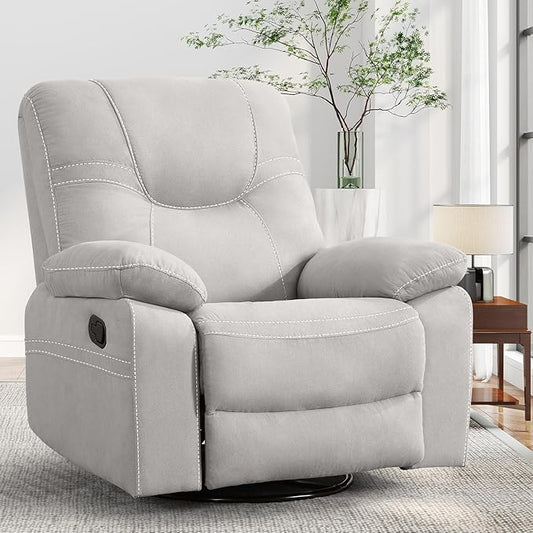 ANJ Oversized Swivel Rocker Recliner Chair for Adults, Manual Rocking Recliner Glider Recliner Nursery Chair Clearance with Decorative Stitching Soft Fabric Thick Cushion for Living Room Bedroom