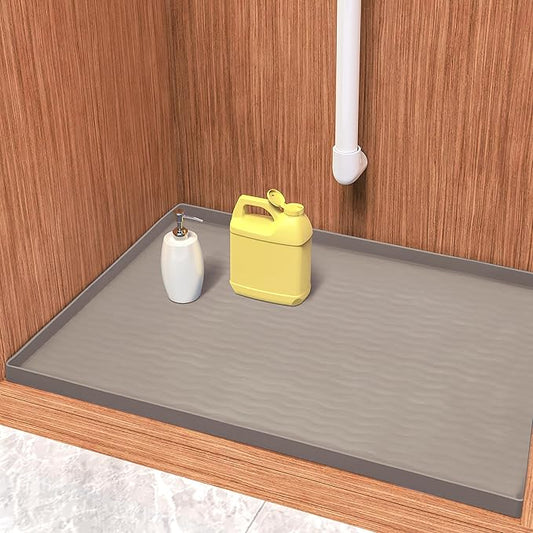 URMONA Waterproof Silicone Under Sink Mat 25'' x 19'' Shelf Liner for Kitchen and Bathroom, Cabinet and Counter Protector, Storage and Organizers, Litter Mat, Pet Cat Puppy Essentials(Beige)