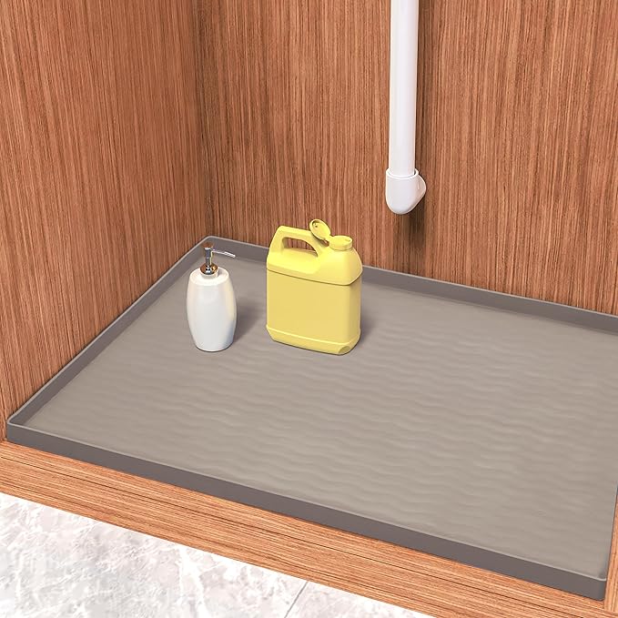 URMONA Waterproof Silicone Under Sink Mat 40'' x 22'' Shelf Liner for Kitchen and Bathroom, Cabinet and Counter Protector, Storage and Organizers, Litter Mat, Pet Cat Puppy Essentials(Beige)