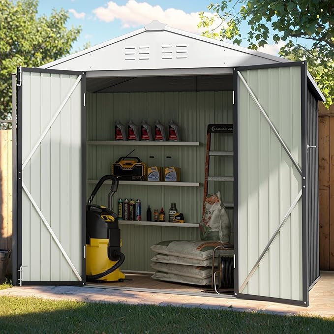 GUNJI 6 x 4 FT Shed Outdoor Storage Shed Metal Garden Shed with Lockable Door Outside Waterproof Tool Shed for Backyard, Patio, Lawn (Gray)