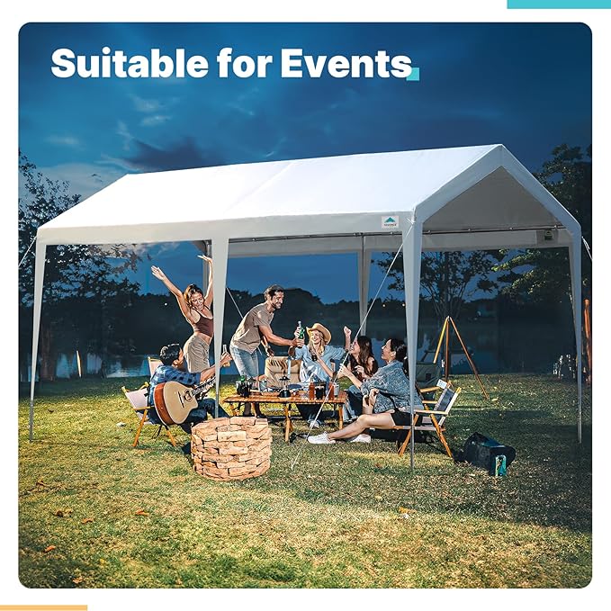 ADVANCE OUTDOOR 10x20 ft Heavy Duty Carport Potable Car Canopy Garage Party Tent Boat Shelter, Adjustable Height, with Leg Cloth, White