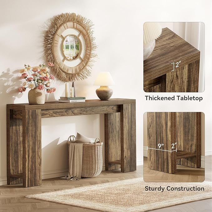 LITTLE TREE 70.9-Inch Long Entryway Table, Narrow Farmhouse Sofa Console Table for Living Room, Hallway, Walnut Brown
