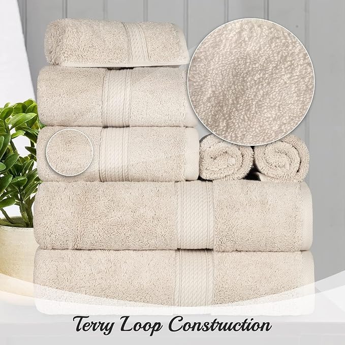 Superior Egyptian Cotton Pile Bath Towel Set of 2, Ultra Soft Luxury Towels, Thick Plush Essentials, Absorbent Heavyweight, Guest Bath, Hotel, Spa, Home Bathroom, Shower Basics, Cream