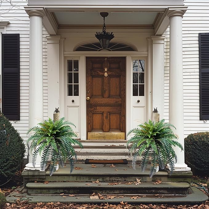 2pack 90 Branches Giant Artificial Boston Ferns for Outdoors Large–UV Resistant Lifelike Faux Fern, Realistic Silk Greenery Plants Large Office, Home Decor,48 Inch Fake Fern Leaf Green.No Base