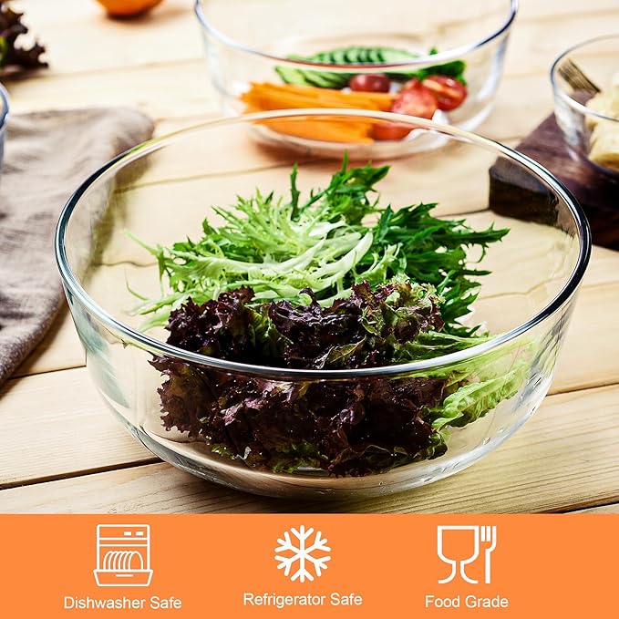 Glass Mixing Bowls Set of 4 - Stackable Kitchen Prepping, Baking, Cooking Prep, Serving Bowls - Dishwasher, Microwave and Freezer Safe (0.29QT, 0.62QT, 1.22QT, 2.2QT)