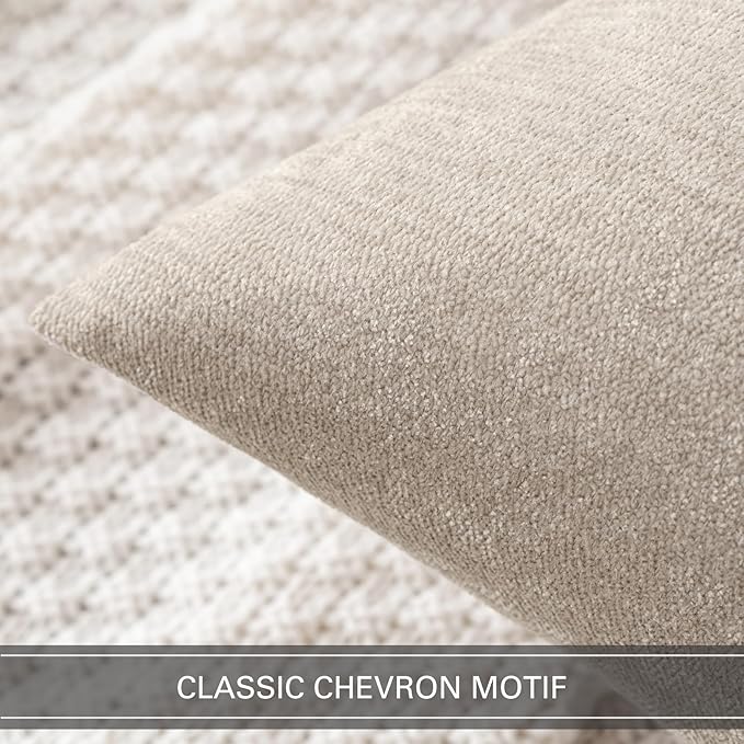 MIULEE Pack of 2 Beige Decorative Pillow Covers 12x20 Inch Soft Chenille Couch Throw Pillows Farmhouse Cushion Covers for Home Decor Sofa Bedroom Living Room