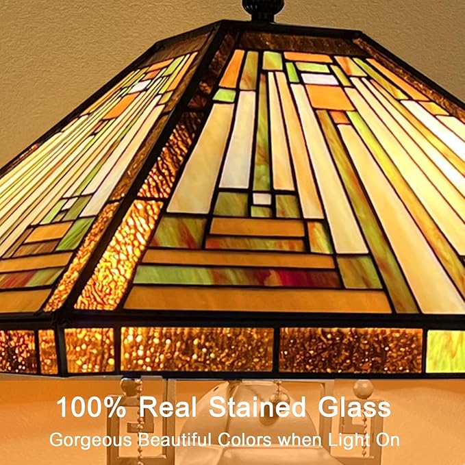 Capulina Tiffany Lamp Stained Glass Table Lamp, Mother-Daughter Vase 3-Light,16X16X24 Inches Amber Brown Mission Tiffany Style Desk Reading Lamp for Living Room Bedroom Study Home Office