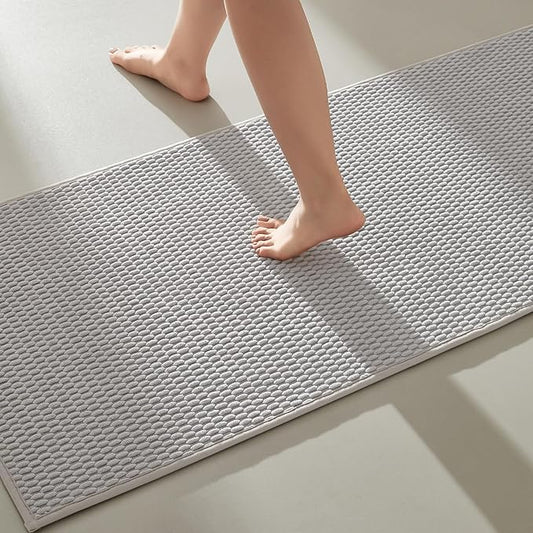 Bathroom Runner Rugs, Long Bath Mat Runner Washable Thin Quick Dry Low Pile Bathroom Runner Rugs Non Slip, Light Grey 24"x70"