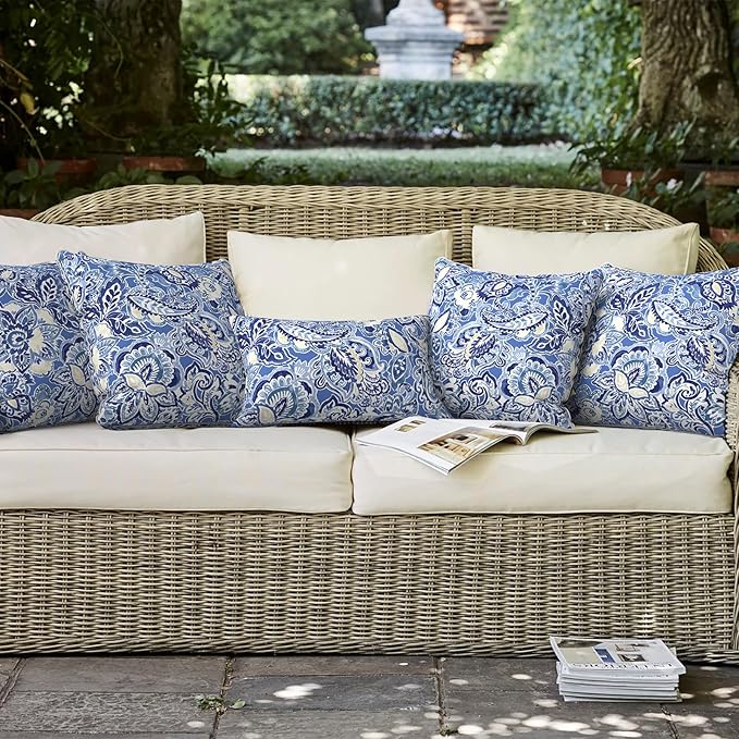 LVTXIII Set of 2 Patio Throw Pillows Waterproof 20"x20" Fade Resistant Outdoor Throw Pillows with Inserts, Decorative Garden Toss Pillow Cushions for Home Patio Sofa Use, Floral Bluish Violet