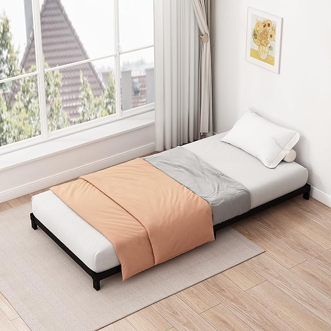 5 Inch Low Twin Bed Frames Heavy Duty Metal Platform, No Box Spring Needed, Easy Assembly Mattress Foundation, No Noise, Black