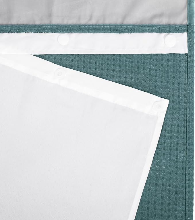 River Dream Heavyweight No Hooks Required Dotted Waffle Weave Shower Curtain with Snap in Liner - 71W x 74H,Hotel Grade,Spa Like Bath Curtain,Teal