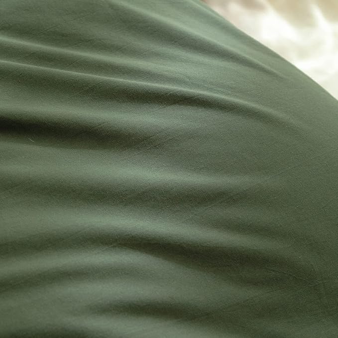 BESTOUCH Duvet Cover Set 100% Washed Cotton Linen Feel Super Soft Comfortable Chic Lightweight 3 PCs Home Bedding Set Solid Olive Green Oversized Full