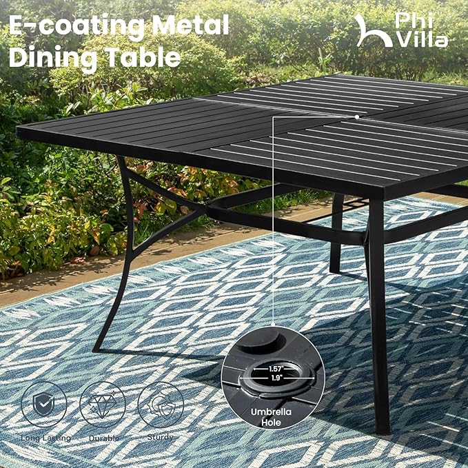 PHI VILLA 9-Piece Outdoor Dining Set, Square Metal Table (60") with Umbrella Hole and 8 Stackable Dining Chairs – Perfect for Patio, Garden, Deck, Porch, and Yard, 9PCS Outdoor Dining Set Style 2