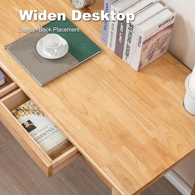 Solid Wood Desk, Gaming Study Home Office Desks for Work, Student PC Desk for Bedroom, Small Computer Desk for Small Spaces, Easy to Assemble (Wood Color, 47inch)