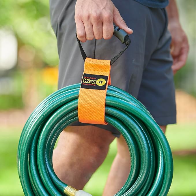 Easy-Carry Wrap-It Storage Straps - 22” (2-Pack) Blaze Orange – Heavy-Duty Hook and Loop Cord Carrying Strap, Hanger, and Organizer with Handle for Pool Hoses, Garden Hoses, Cords, Cables and More