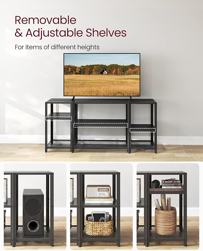 VASAGLE TV Stand for 65 Inches TVs, Industrial Entertainment Center, Modern TV Console with Open Storage Shelves for Living Room, Bedroom, Black ULTV105B22