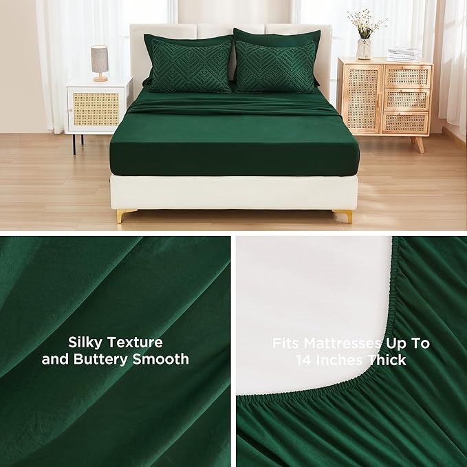 Andency Oversized Queen Comforter Set 7 Piece Dark Emerald Green - Bed in a Bag Oversized Queen Boho Lightweight Fluffy Tufted Bedding Sets with Comforter, Sheets, Pillowcases & Shams