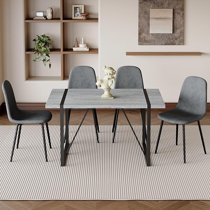 Dining Table Chairs Set for 4, Modern Rectangular Dining Room Table Set Upholstered Dining Chairs 55" Dinner Table Set for Kitchen (Grey Table & Grey1 Chairs, 55 inch Table + 4 Chairs)