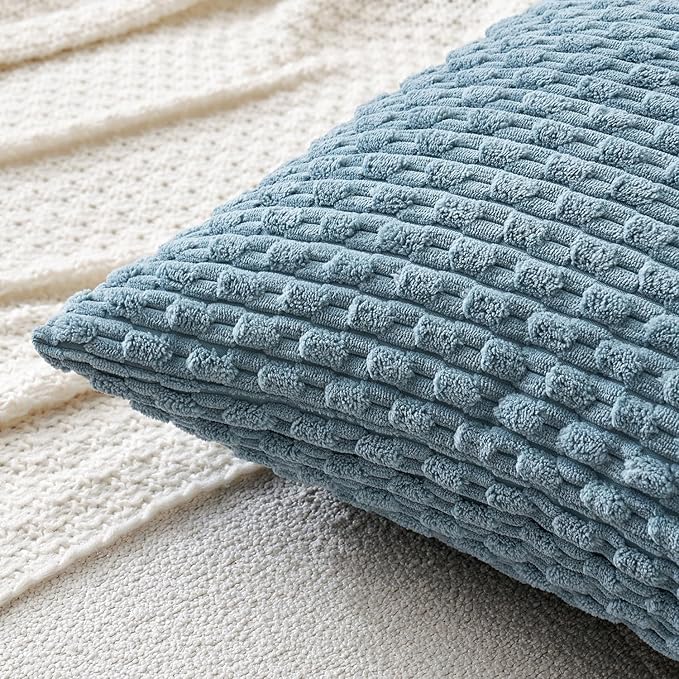 MIULEE Throw Pillow Covers Soft Corduroy Decorative Set of 2 Boho Striped Pillow Covers Pillowcases Farmhouse Home Decor for Couch Bed Sofa Living Room 20x20 Inch Blue Grey