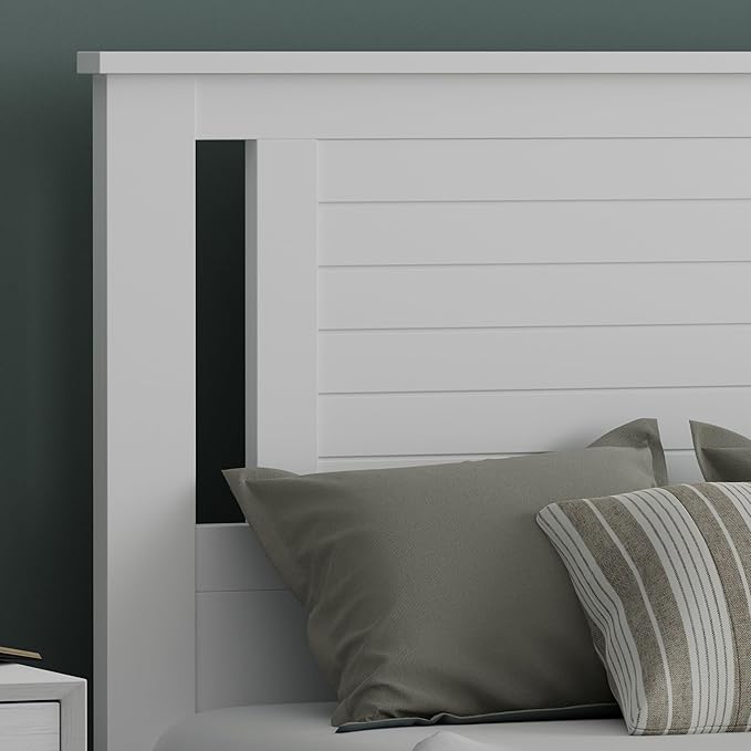Serene Poplar Wood Twin Headboard, Modern Farmhouse Panel with Horizontal Scoring, Twin Size Headboard in White, Casual Coastal Style, Easy Assembly, Quality Materials