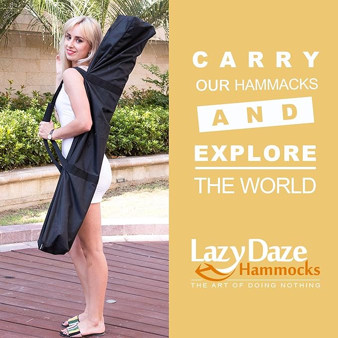 Lazy Daze Hammocks Double Hammock with 9ft Space-Saving Steel Stand Includes Portable Carrying Case, 450 Pounds Capacity (Tan Stripe)