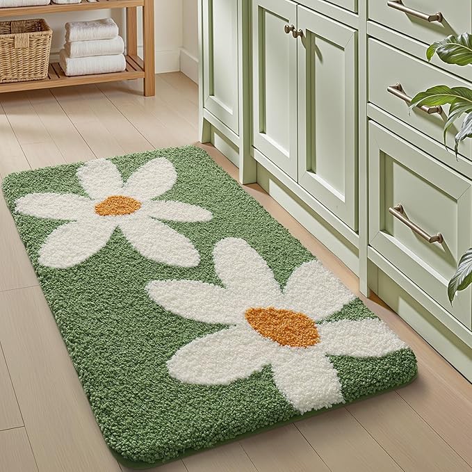 LUMI Bathroom Rug 24x36, Soft Absorbent Microfiber Bath Mats, Non-Slip Machine Wash Bath Mats for Bathroom, Shower and Bathtub Floor, Daisy