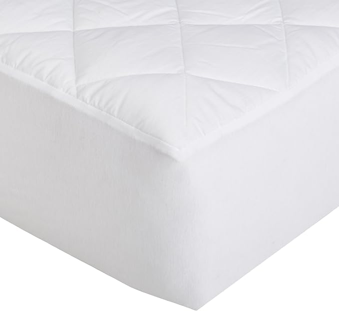 Amazon Basics Hypoallergenic Quilted Mattress Topper Pad, 18 Inches Deep, California King, White